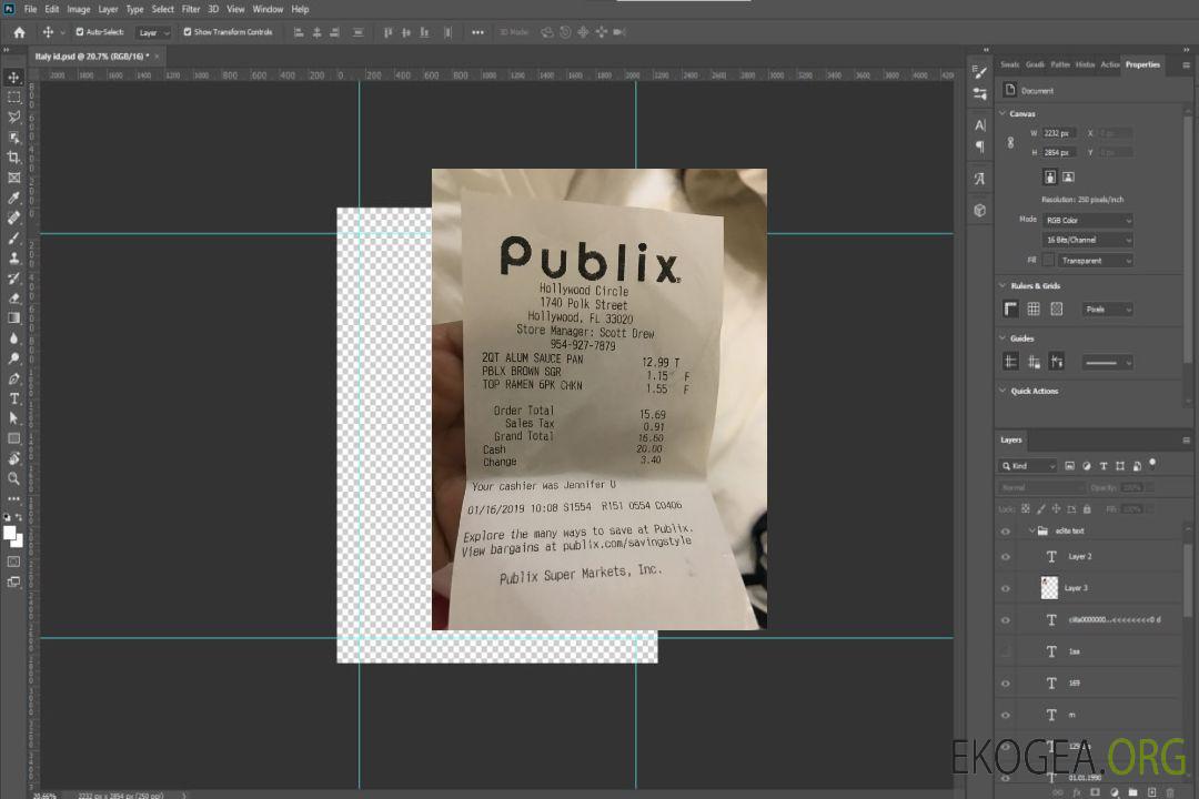 Reçu de paiement du supermarché Publix aux États-Unis template Reçu de paiement du supermarché Publix aux États-Unis template